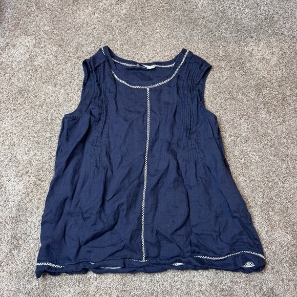 VINCE Navy Lace Insert Ramie Shell Tank size M - Picture 2 of 6